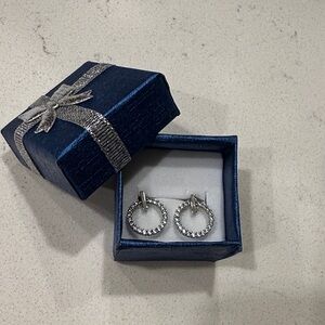 Silver Hoop Earrings with Rhinestones